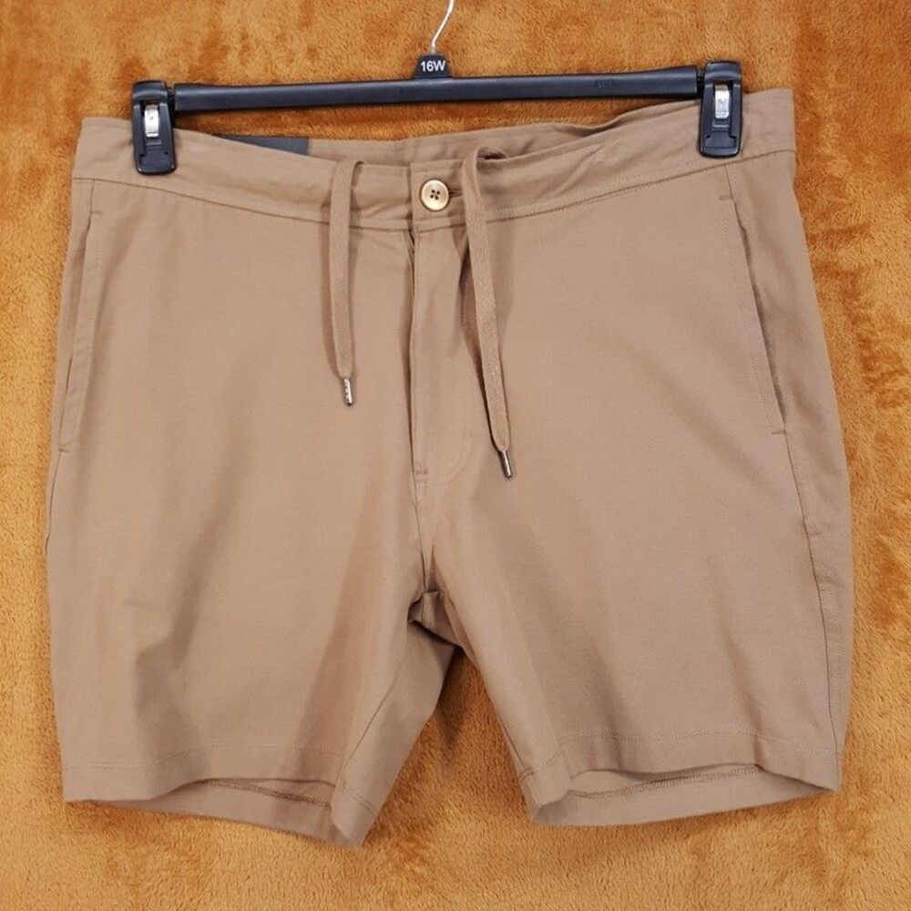 HEDGE Shorts Mens XXL Tan Jersey Stretch Knit Drawstring Pockets